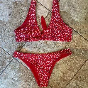 Red floral bathing suit